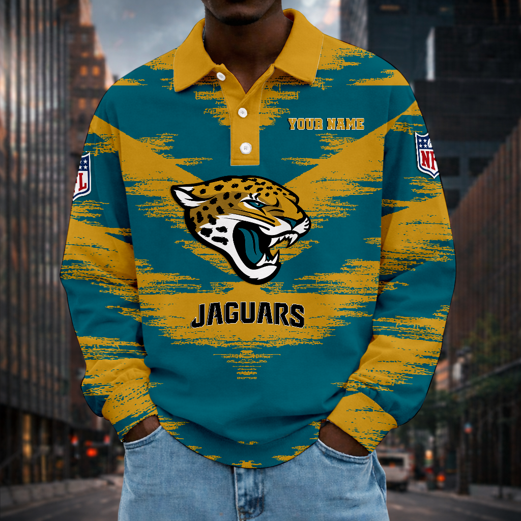 LIMITED EDITION - NEW CUSTOMIZED NFL30 JSJ JACKSONVILLE JAGUARS MEN LONG SLEEVE POLO