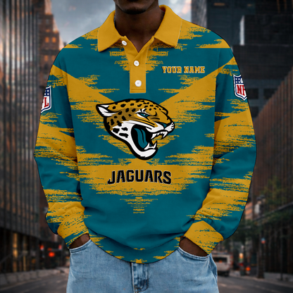 LIMITED EDITION - NEW CUSTOMIZED NFL30 JSJ JACKSONVILLE JAGUARS MEN LONG SLEEVE POLO