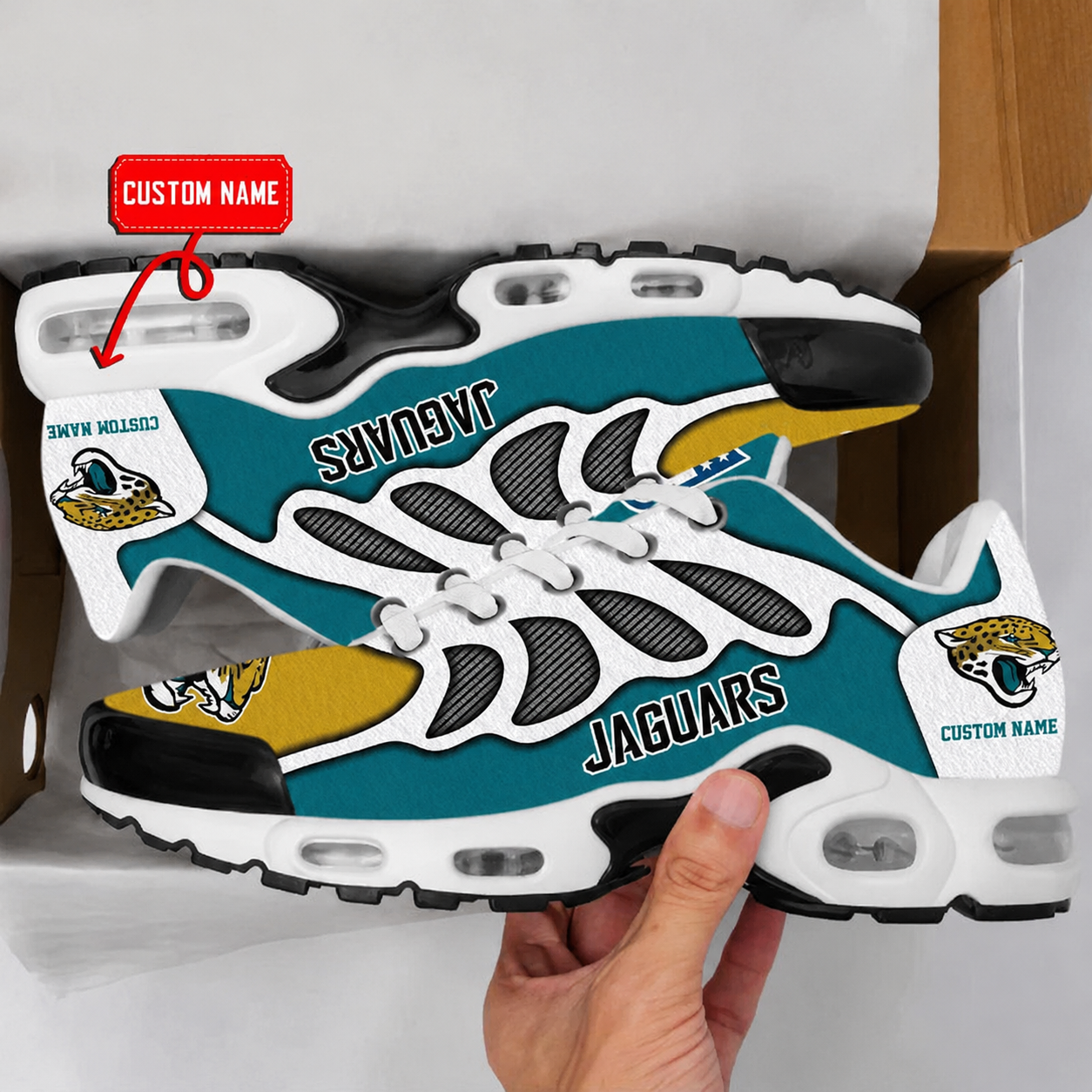 LIMITED EDITION - NEW CUSTOMIZED NFL30 JSJ JACKSONVILLE JAGUARS AIR MAX PLUS SNEAKERS