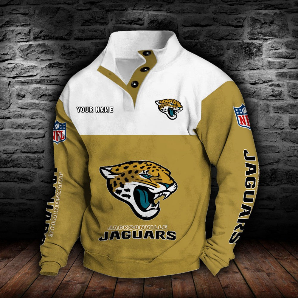 LIMITED EDITION - NEW CUSTOMIZED NFL30 JSJ JACKSONVILLE JAGUARS QUARTER-BUTTON STAND-COLLAR SWEATSHIRT