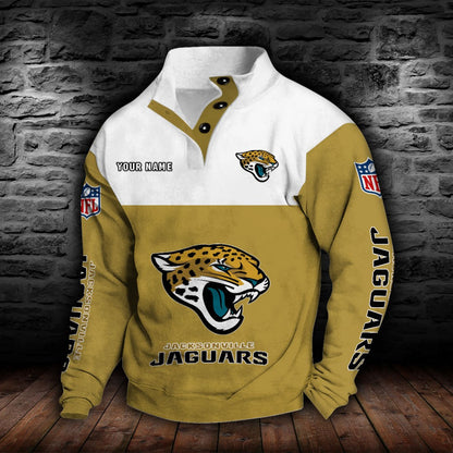 LIMITED EDITION - NEW CUSTOMIZED NFL30 JSJ JACKSONVILLE JAGUARS QUARTER-BUTTON STAND-COLLAR SWEATSHIRT