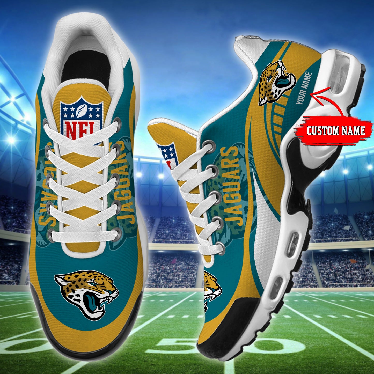 LIMITED EDITION - NEW CUSTOMIZED NFL30 JSJ JACKSONVILLE JAGUARS AIR MAX PLUS SNEAKERS