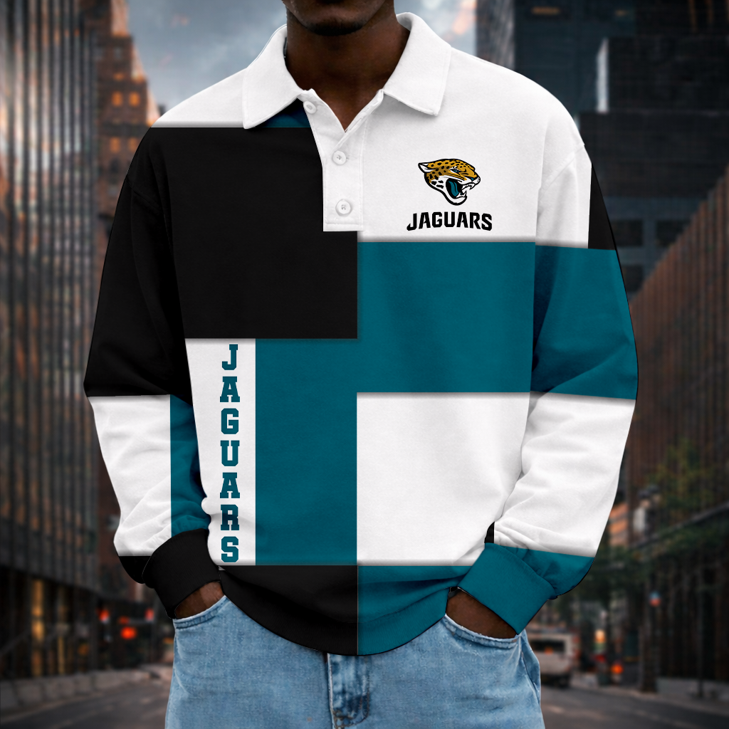 LIMITED EDITION - NEW CUSTOMIZED NFL30 JSJ JACKSONVILLE JAGUARS MEN LONG SLEEVE POLO