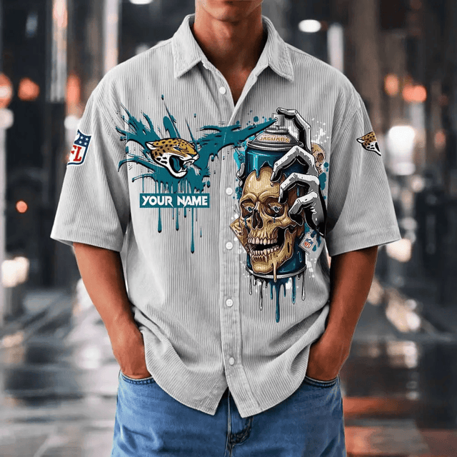 [SPECIAL OFFER] NEW CUSTOMIZED NFL30 JSJ JACKSONVILLE JAGUARS SEERSUCKER BUTTON SHIRT