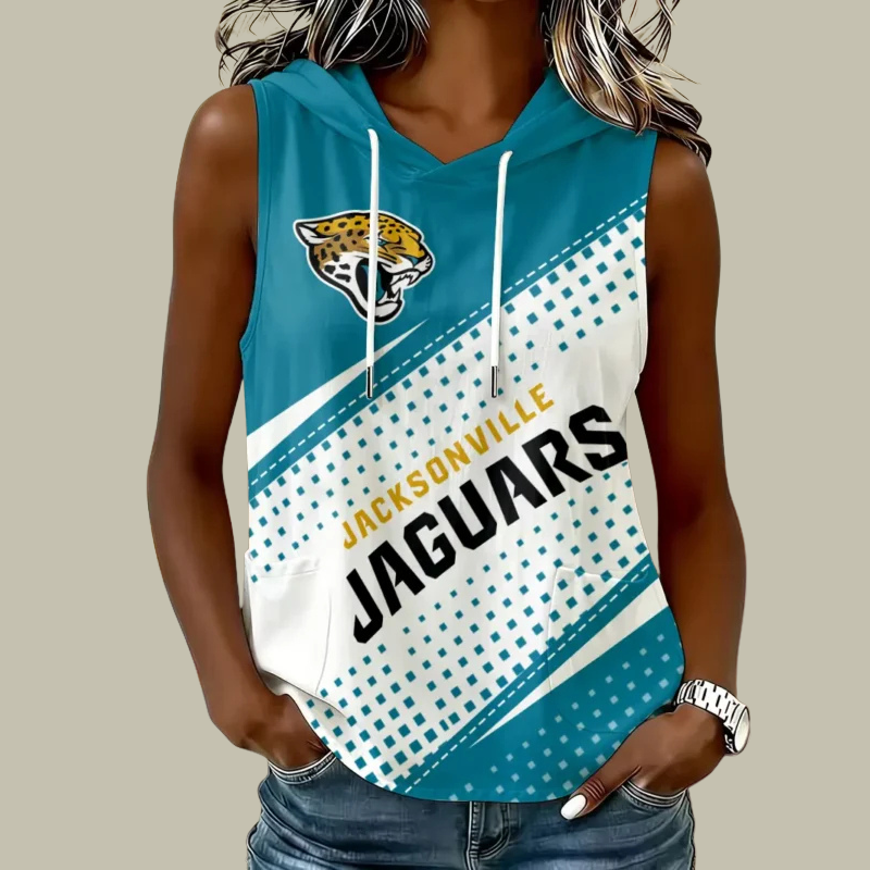 [SPECIAL OFFER] NEW CUSTOMIZED NFL30 JSJ JACKSONVILLE JAGUARS WOMEN'S SLEEVELESS HOODED POCKET TANK TOP