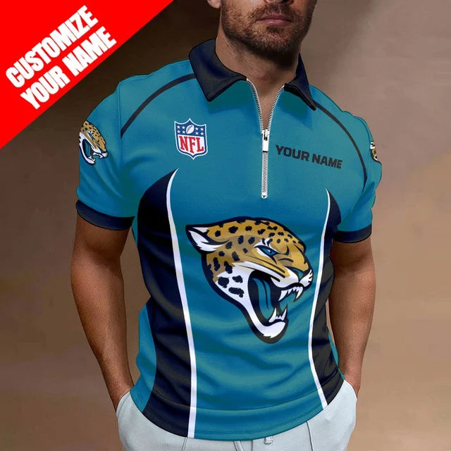 LIMITED EDITION - NEW CUSTOMIZED NFL30 JSJ JACKSONVILLE JAGUARS ZIP POLO SHIRT