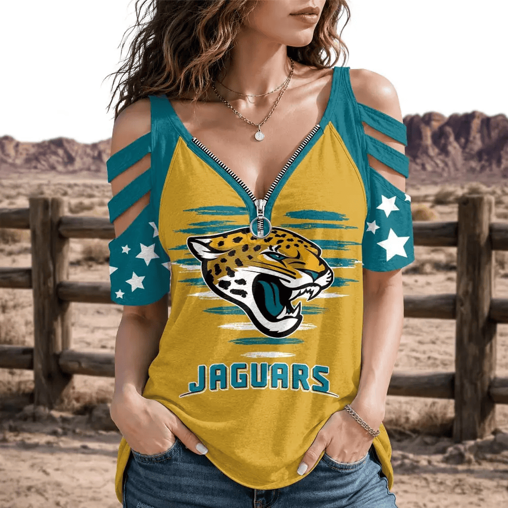 [SPECIAL OFFER] NEW CUSTOMIZED NFL30 JSJ JACKSONVILLE JAGUARS STRAPPY COLD-SHOULDER TOP