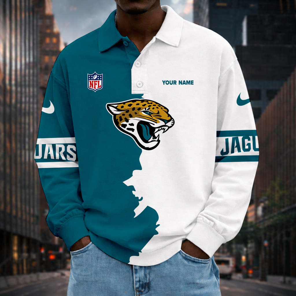 LIMITED EDITION - NEW CUSTOMIZED NFL30 JSJ JS JAGUARS MEN LONG SLEEVE POLO