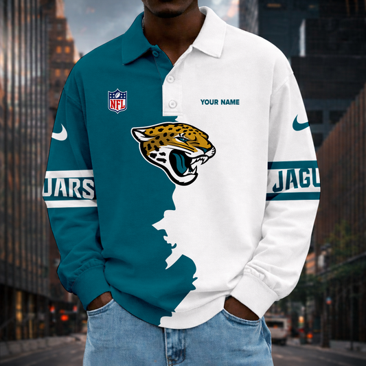 LIMITED EDITION - NEW CUSTOMIZED NFL30 JSJ JS JAGUARS MEN LONG SLEEVE POLO