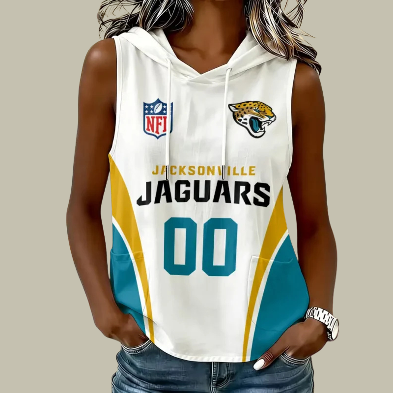 [SPECIAL OFFER] NEW CUSTOMIZED NFL30 JSJ JACKSONVILLE JAGUARS WOMEN'S SLEEVELESS HOODED POCKET TANK TOP