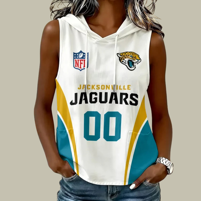 [SPECIAL OFFER] NEW CUSTOMIZED NFL30 JSJ JACKSONVILLE JAGUARS WOMEN'S SLEEVELESS HOODED POCKET TANK TOP