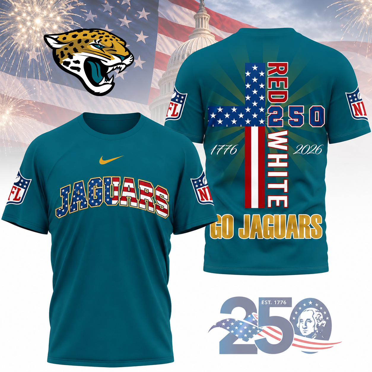LIMITED EDITION - NEW CUSTOMIZED NFL30 JSJ JACKSONVILLE JAGUARS T-SHIRT, POLO SHIRT, ZIP POLO SHIRT, SWEATSHIRT, HOODIE & ZIP HOODIE
