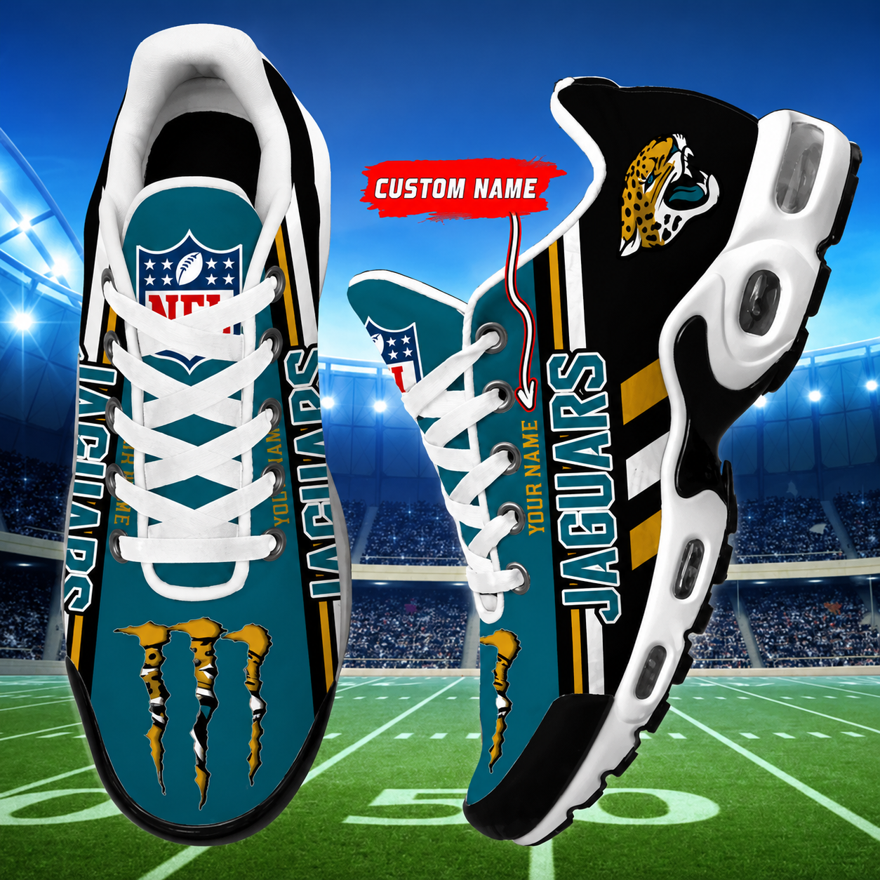LIMITED EDITION - NEW CUSTOMIZED NFL30 JSJ JACKSONVILLE JAGUARS AIR MAX PLUS SNEAKERS