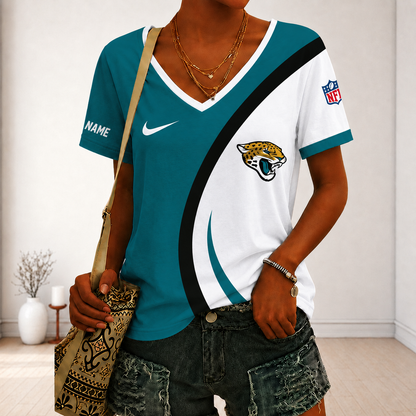 LIMITED EDITION - NEW CUSTOMIZED NFL30 JSJ JACKSONVILLE JAGUARS V-NECK FEMALE SHIRT