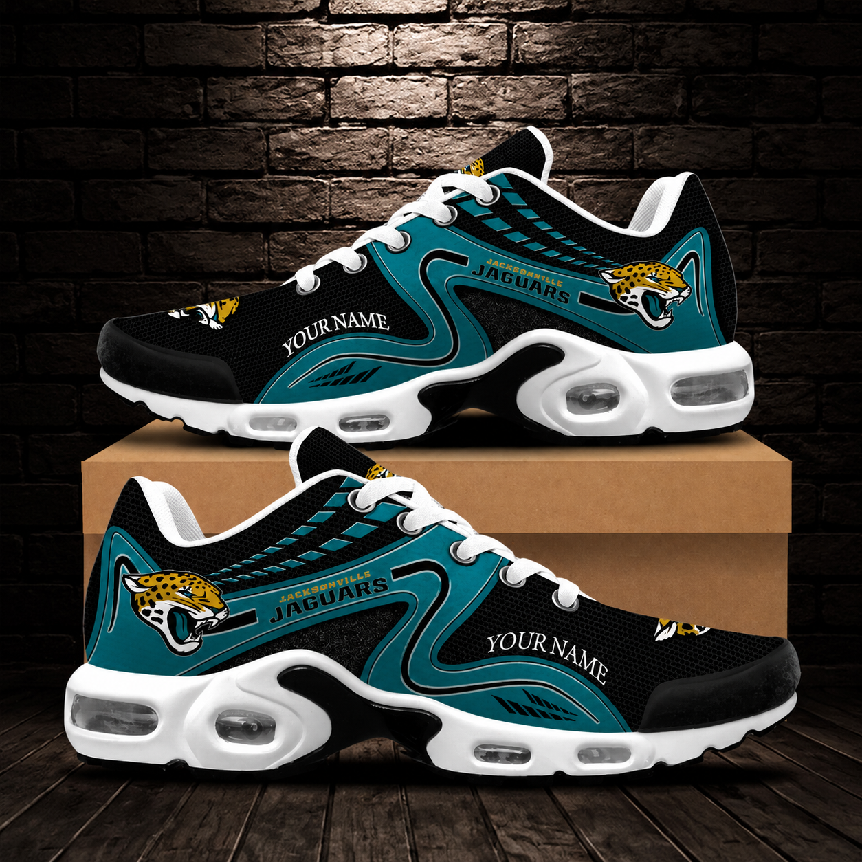 LIMITED EDITION - NEW CUSTOMIZED NFL30 JSJ JACKSONVILLE JAGUARS AIR MAX PLUS SNEAKERS
