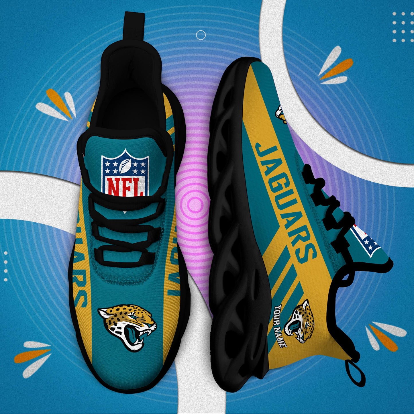 LIMITED EDITION - NEW CUSTOMIZED NFL30 JSJ JACKSONVILLE JAGUARS UNISEX MAX SOUL SHOES