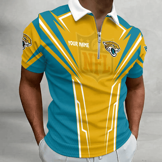 [SPECIAL OFFER] NEW CUSTOMIZED NFL30 JSJ JACKSONVILLE JAGUARS ZIP POLO SHIRT