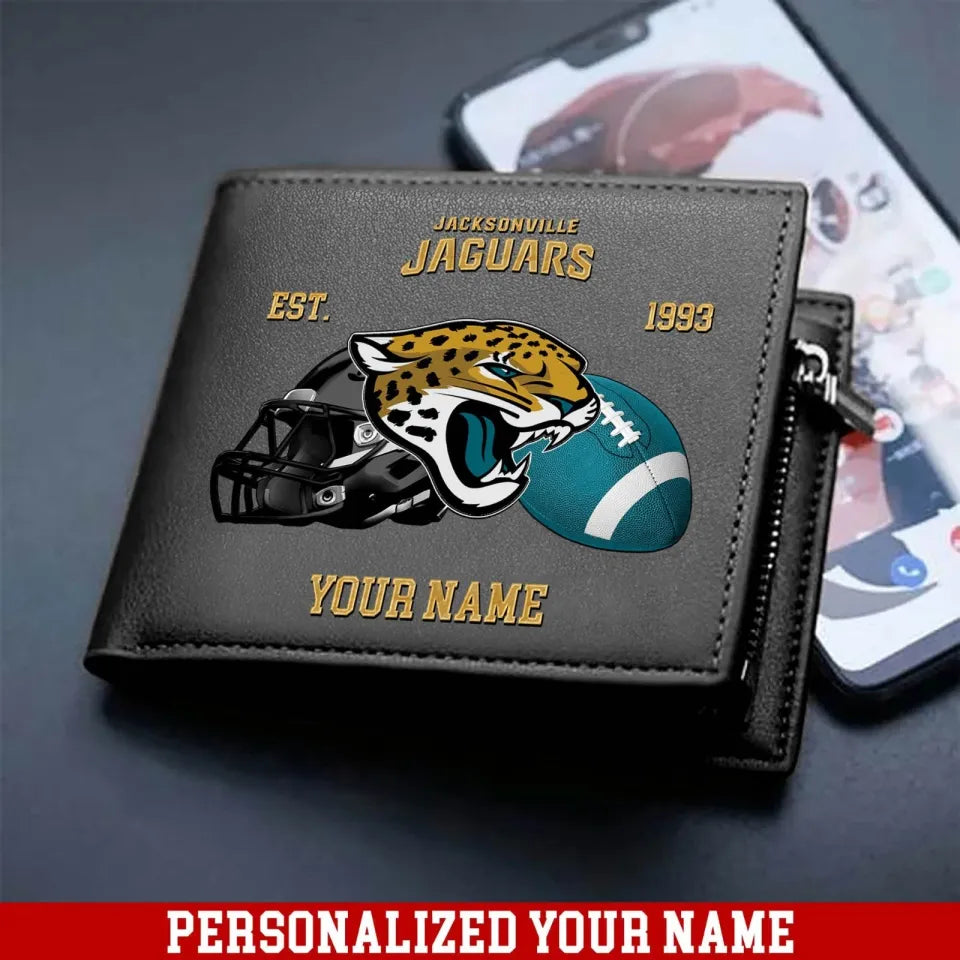 LIMITED EDITION - NEW CUSTOMIZED NFL30 JSJ JACKSONVILLE JAGUARS LEATHER WALLET
