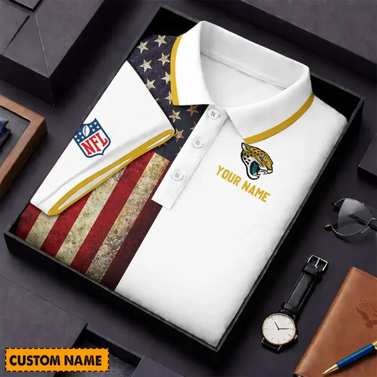 [SPECIAL OFFER] NEW CUSTOMIZED NFL30 JSJ JACKSONVILLE JAGUARS US FLAG POLO SHIRT