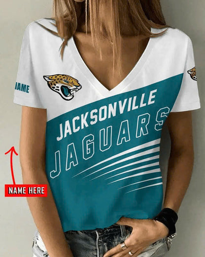 [SPECIAL OFFER] NEW CUSTOMIZED NFL30 JSJ JACKSONVILLE JAGUARS V-NECK FEMALE SHIRT