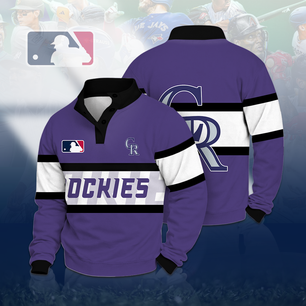 LIMITED EDITION - NEW CUSTOMIZED MLB30 COR COLORADO ROCKIES BUTTON QUARTER PLACKET SWEATSHIRT