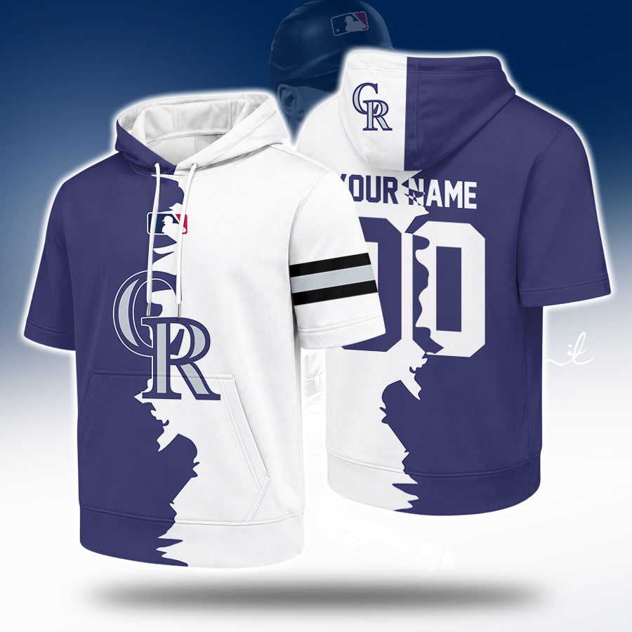 LIMITED EDITION - NEW CUSTOMIZED MLB30 COR COLORADO ROCKIES SHORT SLEEVE HOODIE