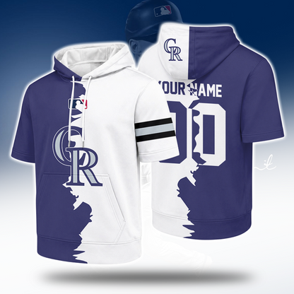 LIMITED EDITION - NEW CUSTOMIZED MLB30 COR COLORADO ROCKIES SHORT SLEEVE HOODIE