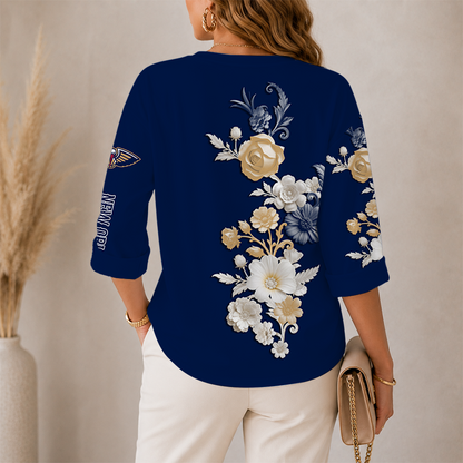 [HOT DEAL] NEW CUSTOMIZED NBA30 NOP NEW ORLEANS PELICANS WOMEN'S V-NECK LONG SLEEVE SHIRT