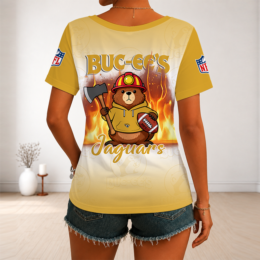 [SPECIAL OFFER] NEW CUSTOMIZED NFL30 JSJ JACKSONVILLE JAGUARS BUC-EE'S V-NECK FEMALE SHIRT