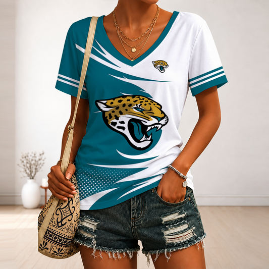 [SPECIAL OFFER] NEW CUSTOMIZED NFL30 JSJ JACKSONVILLE JAGUARS V-NECK FEMALE SHIRT