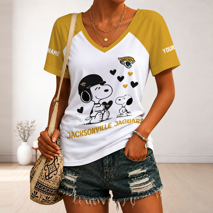 [SPECIAL OFFER] NEW CUSTOMIZED NFL30 JSJ JACKSONVILLE JAGUARS V-NECK FEMALE SHIRT