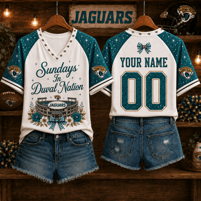 EXCLUSIVE EDITION - NEW CUSTOMIZED NFL30 JSJ JACKSONVILLE JAGUARS V-NECK FEMALE SHIRT