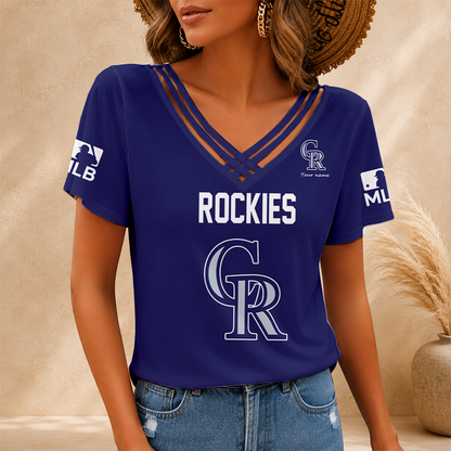 [FLASH SALE] NEW CUSTOMIZED MLB30 COR COLORADO ROCKIES V-NECK SHIRT