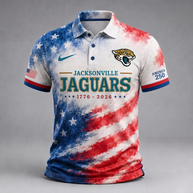 MEGA SALE - NEW CUSTOMIZED NFL30 JSJ JACKSONVILLE JAGUARS USA 250TH ANNIVERSARY POLO SHIRT, ZIP POLO SHIRT & T-SHIRTS