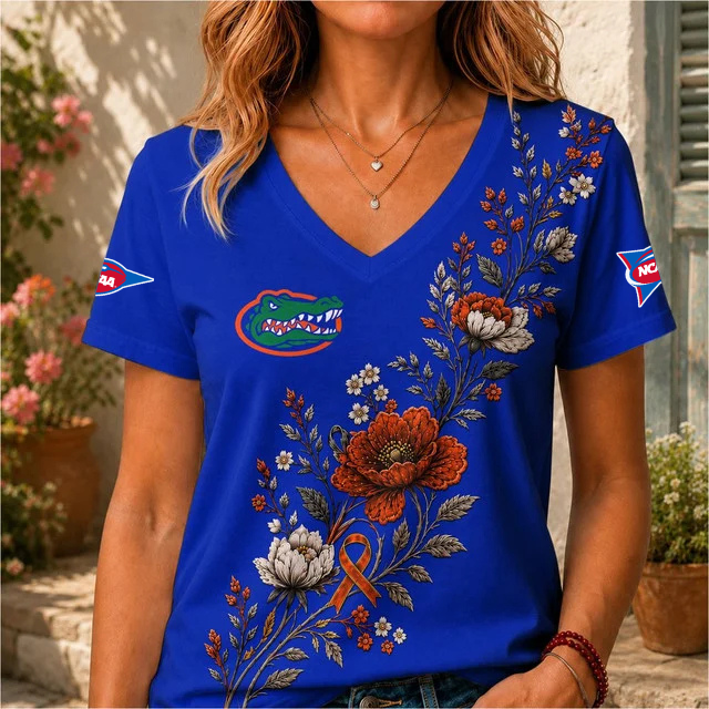 ELITE EDITION - NEW CUSTOMIZED NCAA FBS30 FLG FLORIDA GATORS V-NECK FEMALE SHIRT