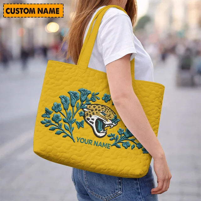 ELITE EDITION - NEW CUSTOMIZED NFL30 JSJ JACKSONVILLE JAGUARS QUILTED TOTE BAG