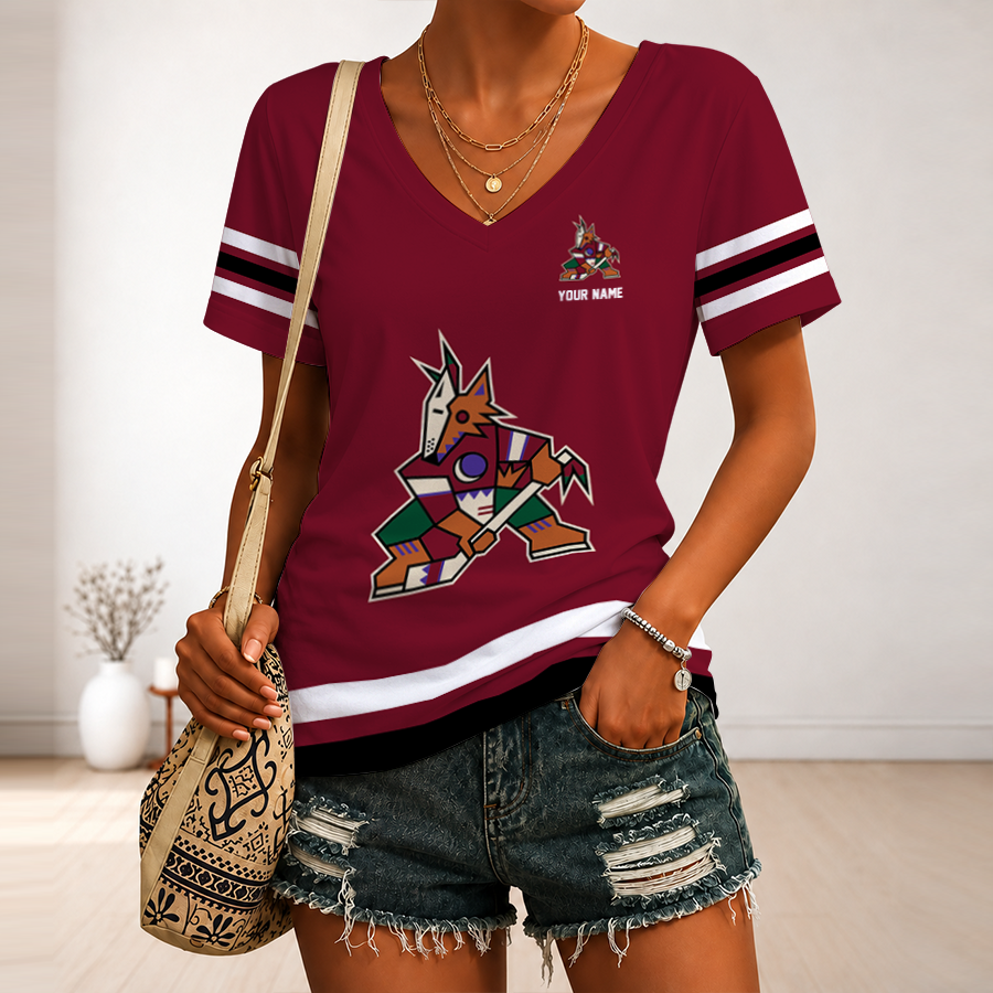 [SUPER SALE] NEW CUSTOMIZED NHL30 AZC ARIZONA COYOTES V-NECK FEMALE SHIRT