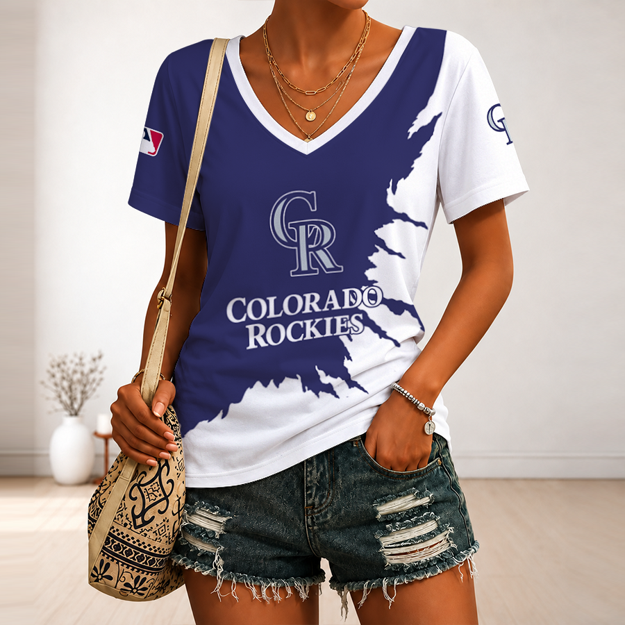 [FLASH SALE] NEW CUSTOMIZED MLB30 COR COLORADO ROCKIES V-NECK FEMALE SHIRT