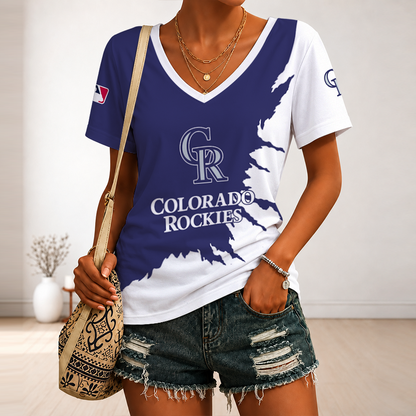 [FLASH SALE] NEW CUSTOMIZED MLB30 COR COLORADO ROCKIES V-NECK FEMALE SHIRT