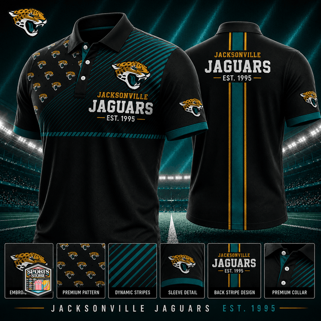 VIRAL EDITION - NEW CUSTOMIZED NFL30 JSJ JACKSONVILLE JAGUARS POLO SHIRT, ZIP POLO SHIRT & T-SHIRTS