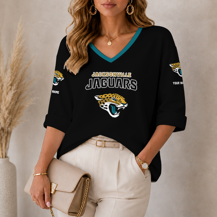 [SPECIAL OFFER] NEW CUSTOMIZED NFL30 JSJ JACKSONVILLE JAGUARS WOMEN'S HEART V-NECK LONG SLEEVE SHIRT