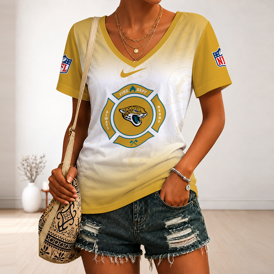 [SPECIAL OFFER] NEW CUSTOMIZED NFL30 JSJ JACKSONVILLE JAGUARS BUC-EE'S V-NECK FEMALE SHIRT