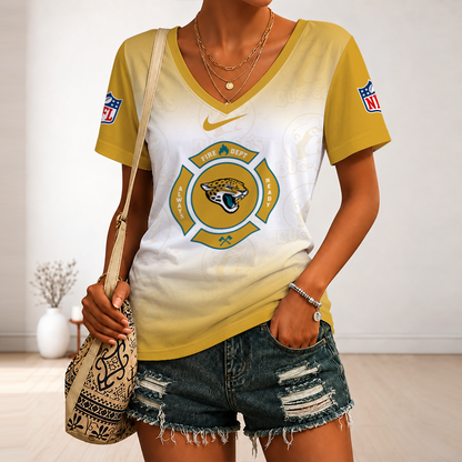[SPECIAL OFFER] NEW CUSTOMIZED NFL30 JSJ JACKSONVILLE JAGUARS BUC-EE'S V-NECK FEMALE SHIRT