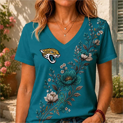 ELITE EDITION - NEW CUSTOMIZED NFL30 JSJ JACKSONVILLE JAGUARS V-NECK FEMALE SHIRT