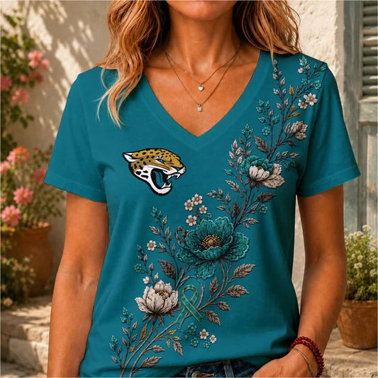 ELITE EDITION - NEW CUSTOMIZED NFL30 JSJ JACKSONVILLE JAGUARS V-NECK FEMALE SHIRT