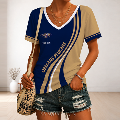 [HOT DEAL] NEW CUSTOMIZED NBA30 NOP NEW ORLEANS PELICANS V-NECK FEMALE SHIRT
