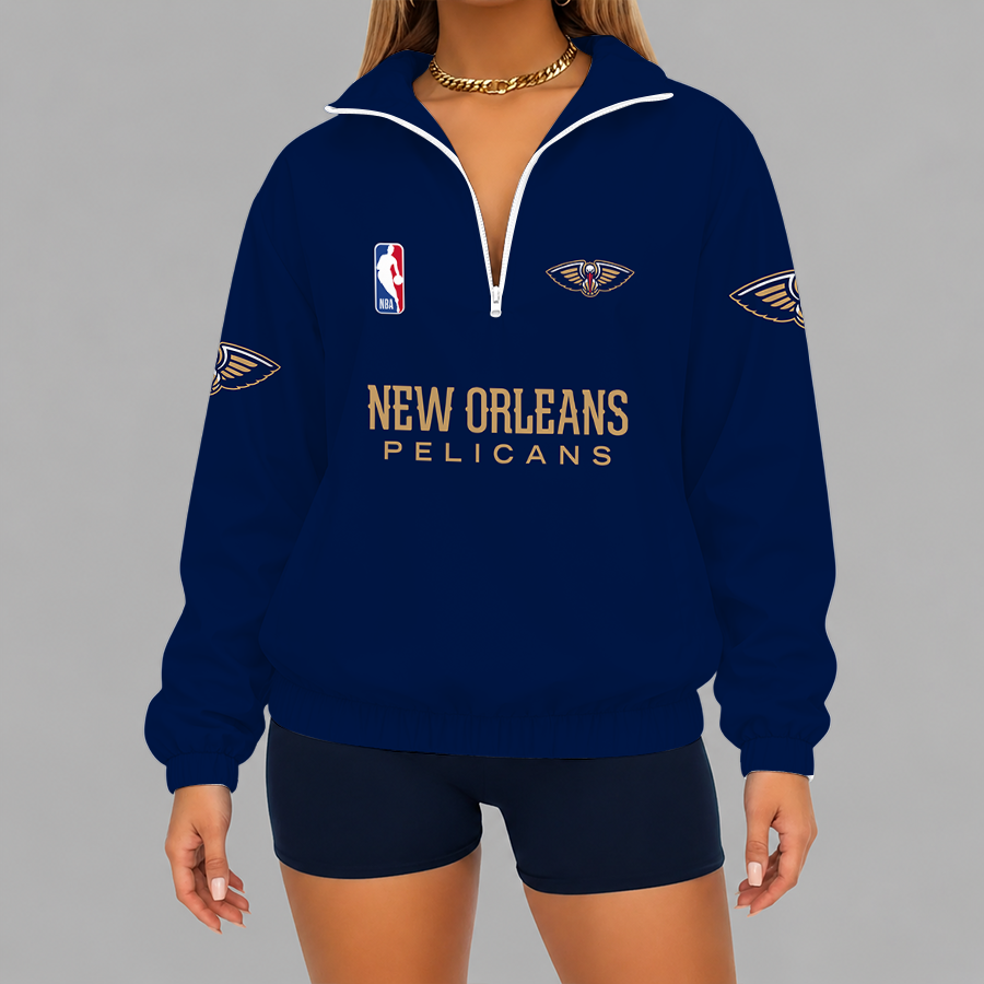 [HOT DEAL] NEW CUSTOMIZED NBA30 NOP NEW ORLEANS PELICANS V-NECK ZIPPER SWEATSHIRT JACKET