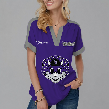 [FLASH SALE] NEW CUSTOMIZED MLB30 COR COLORADO ROCKIES V-NECK FEMALE SHIRT