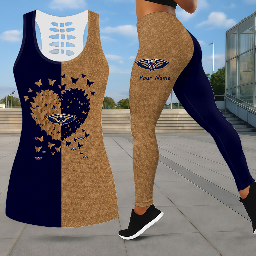 LIMITED EDITION - NEW CUSTOMIZED NBA30 NOP NEW ORLEANS PELICANS LEGGINGS & HOLLOW TANK TOP SET