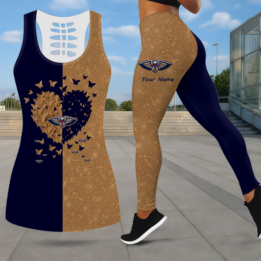 LIMITED EDITION - NEW CUSTOMIZED NBA30 NOP NEW ORLEANS PELICANS LEGGINGS & HOLLOW TANK TOP SET